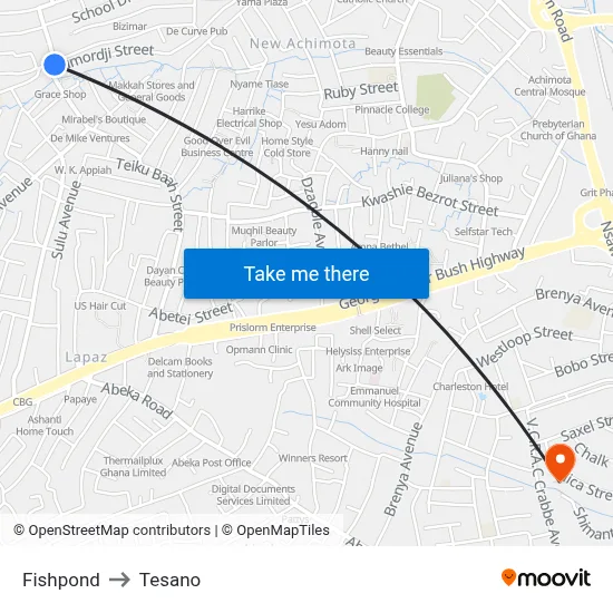 Fishpond to Tesano map