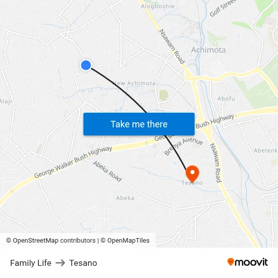 Family Life to Tesano map