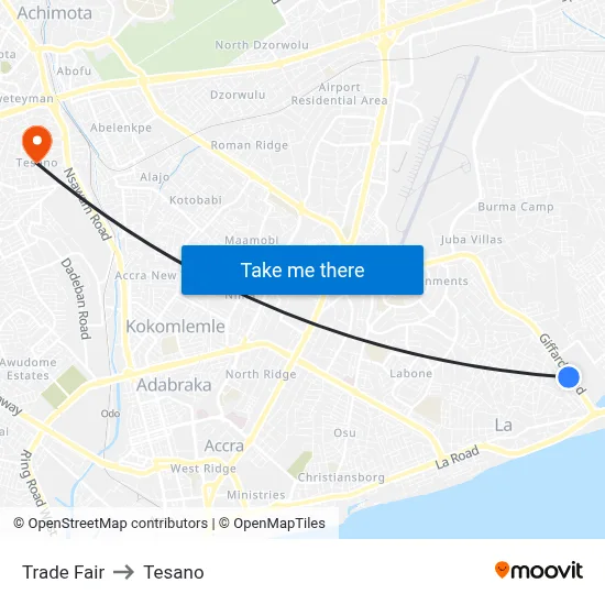 Trade Fair to Tesano map