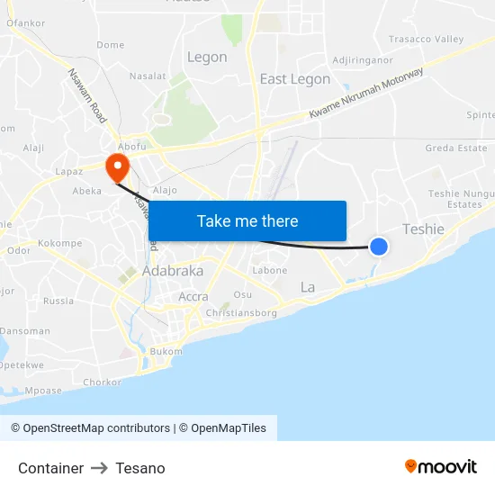 Container to Tesano map