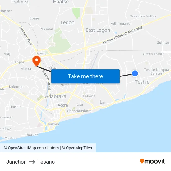 Junction to Tesano map