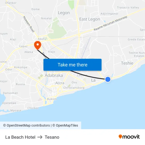 La Beach Hotel to Tesano map