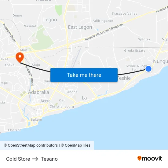 Cold Store to Tesano map