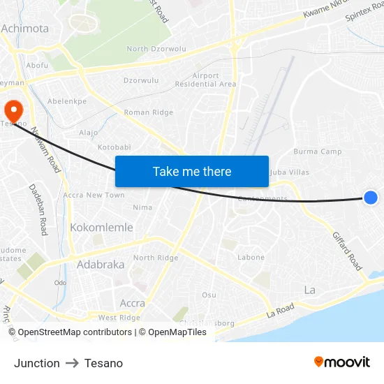 Junction to Tesano map