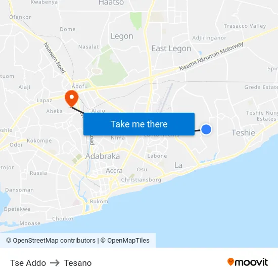 Tse Addo to Tesano map