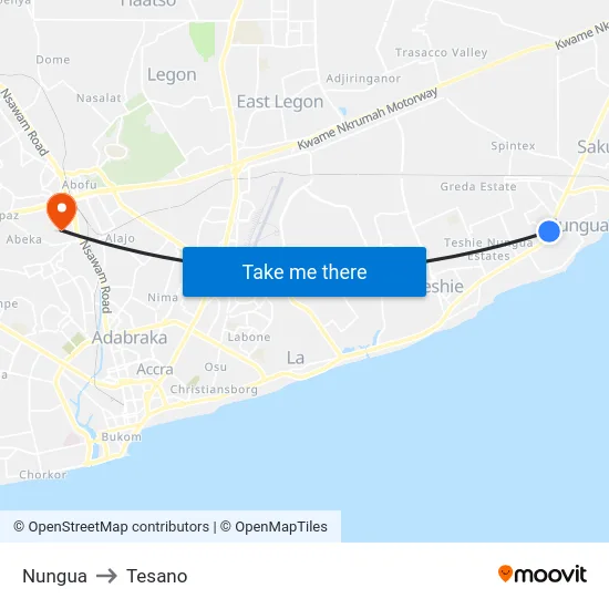 Nungua to Tesano map