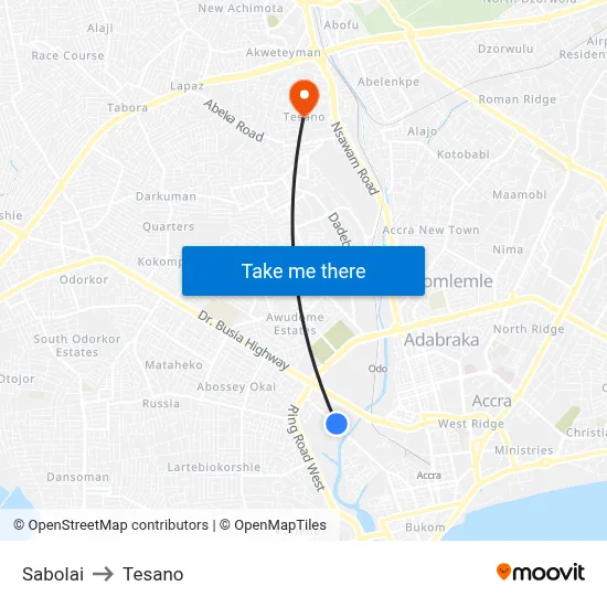 Sabolai to Tesano map