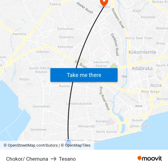 Chokor/ Chemuna to Tesano map