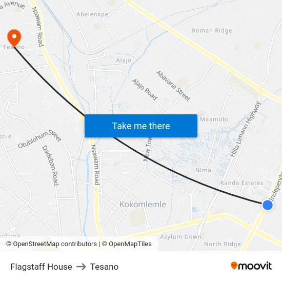 Flagstaff House to Tesano map