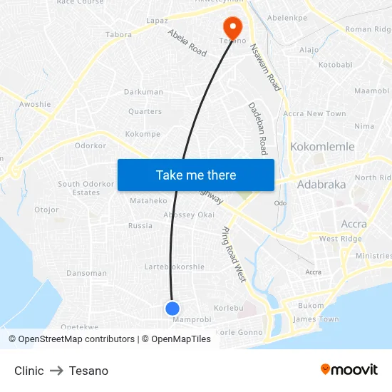 Clinic to Tesano map