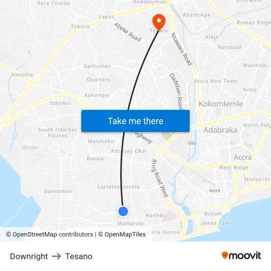 Downright to Tesano map