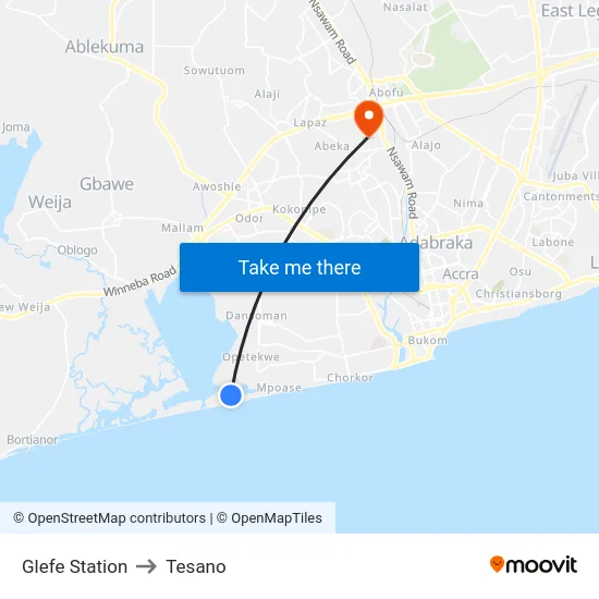 Glefe Station to Tesano map