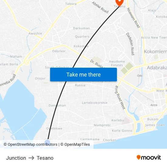 Junction to Tesano map