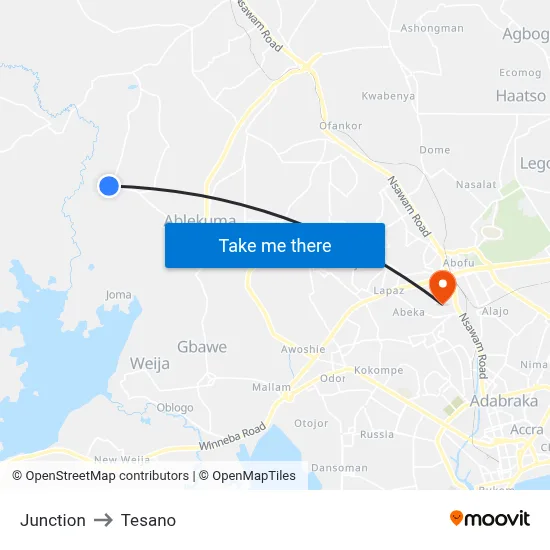 Junction to Tesano map