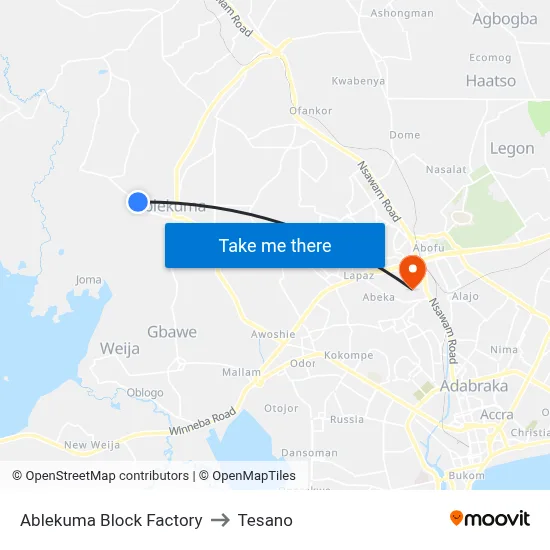 Ablekuma Block Factory to Tesano map