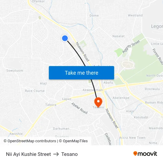 Nii Ayi Kushie Street to Tesano map
