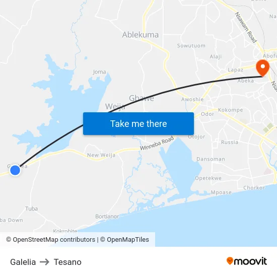 Galelia to Tesano map