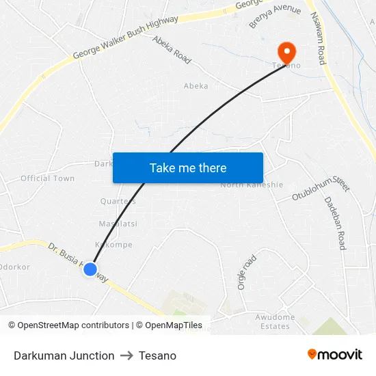 Darkuman Junction to Tesano map