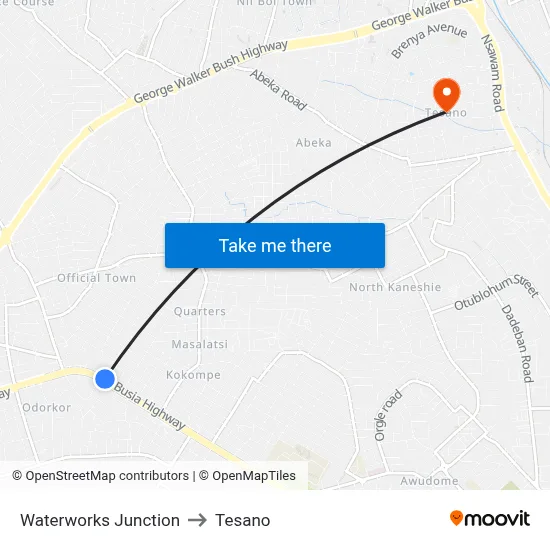Waterworks Junction to Tesano map