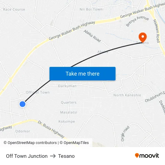 Off Town Junction to Tesano map