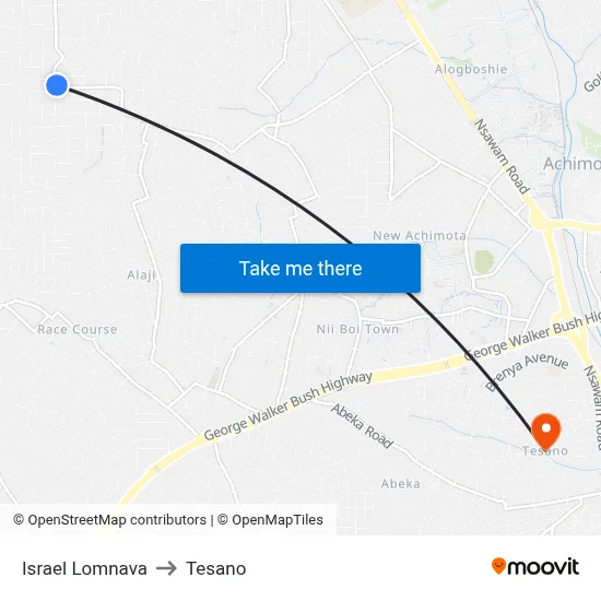 Israel Lomnava to Tesano map