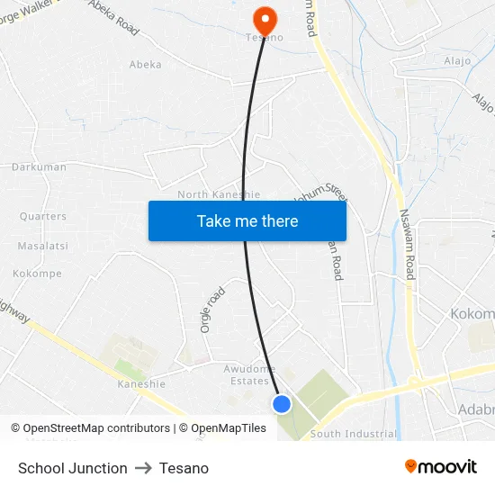 School Junction to Tesano map