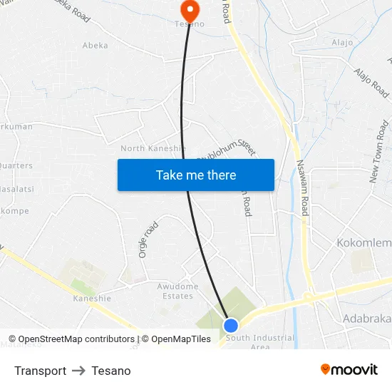 Transport to Tesano map