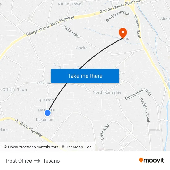 Post Office to Tesano map