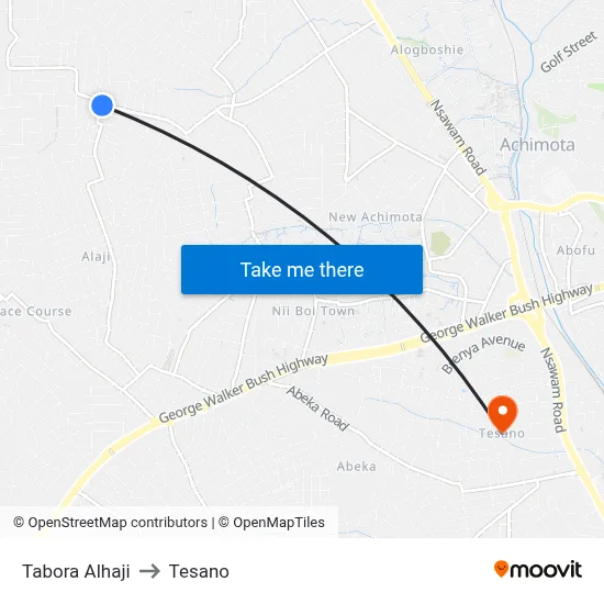 Tabora Alhaji to Tesano map