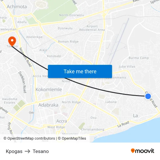 Kpogas to Tesano map