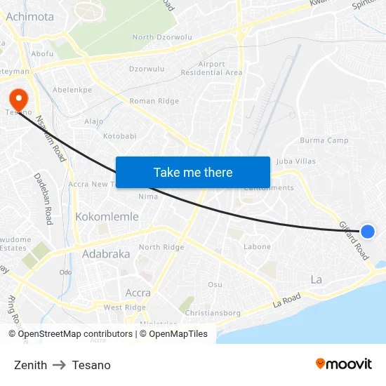 Zenith to Tesano map