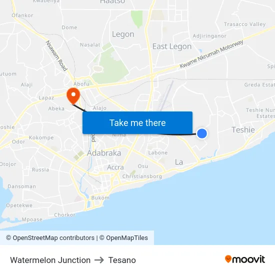 Watermelon Junction to Tesano map