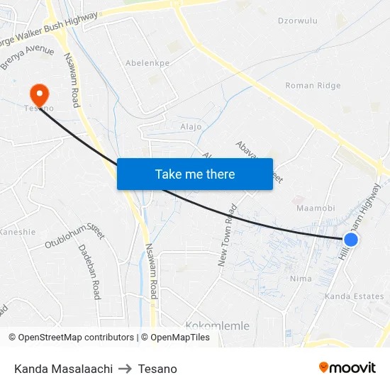 Kanda Masalaachi to Tesano map