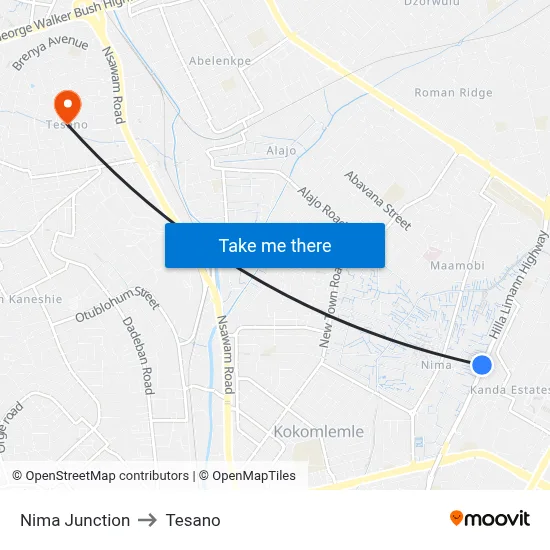 Nima Junction to Tesano map