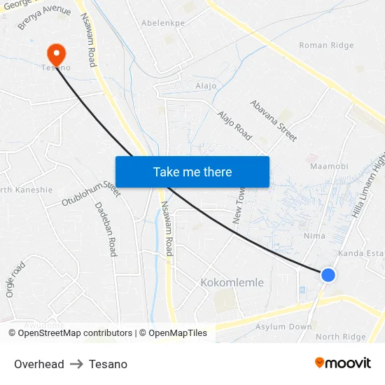 Overhead to Tesano map