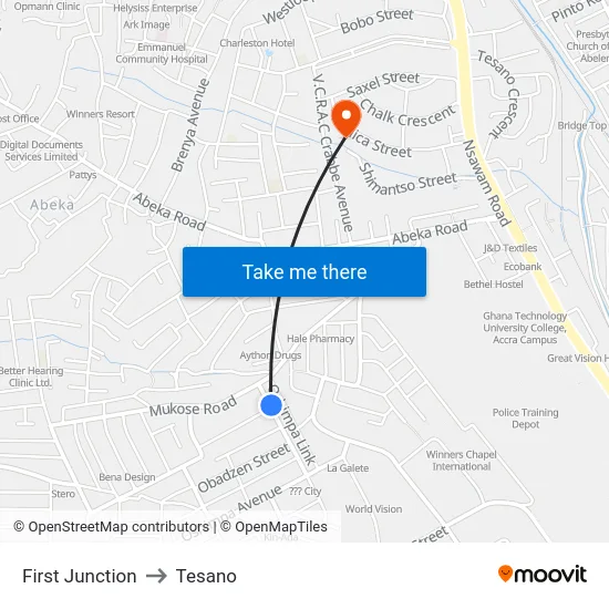 First Junction to Tesano map