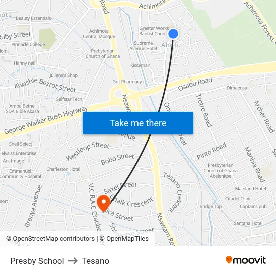 Presby School to Tesano map