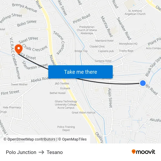 Polo Junction to Tesano map