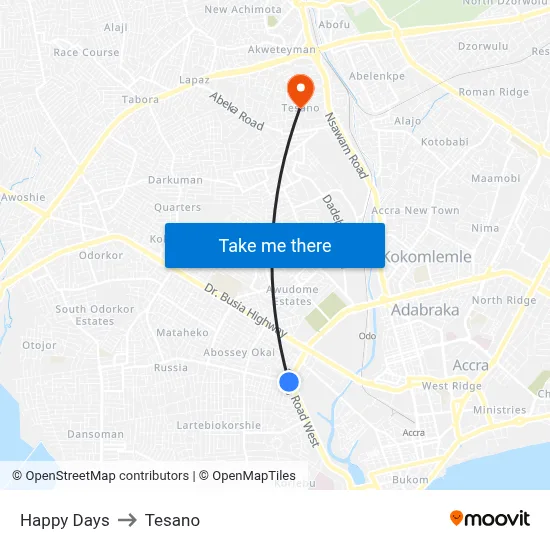 Happy Days to Tesano map