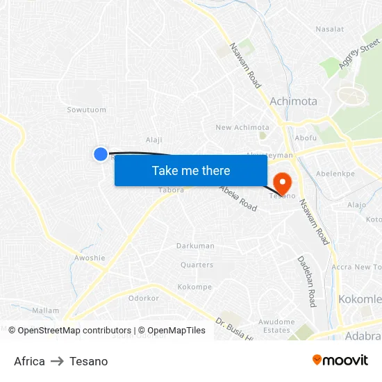 Africa to Tesano map