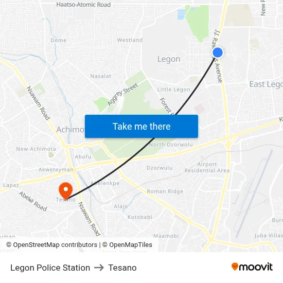 Legon Police Station to Tesano map