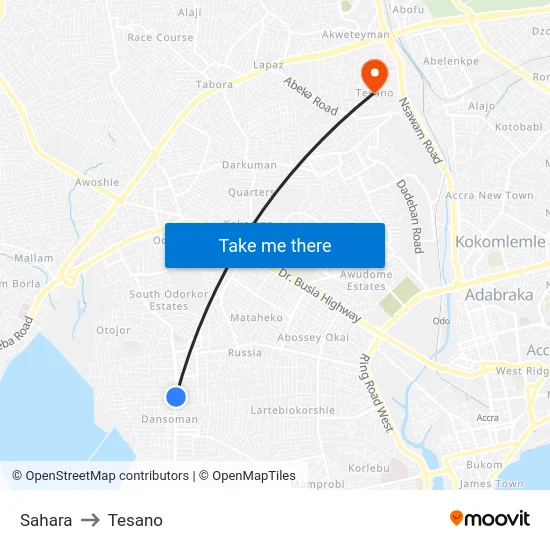 Sahara to Tesano map