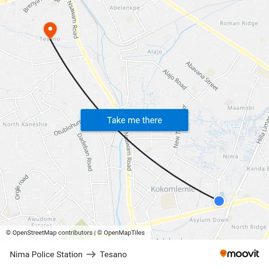 Nima Police Station to Tesano map