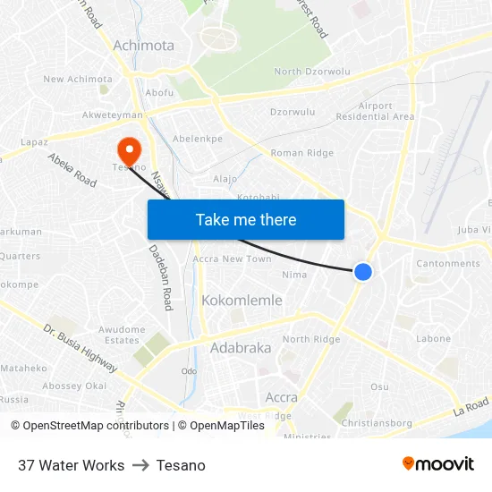 37 Water Works to Tesano map