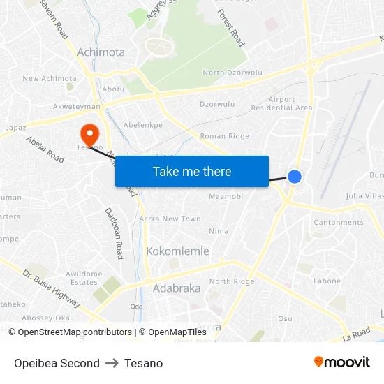 Opeibea Second to Tesano map