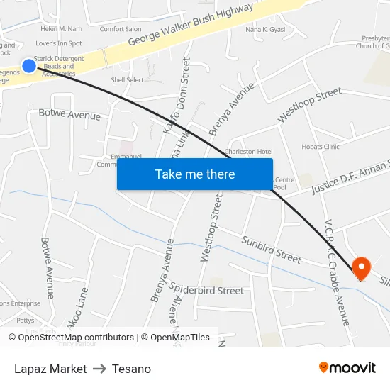 Lapaz Market to Tesano map