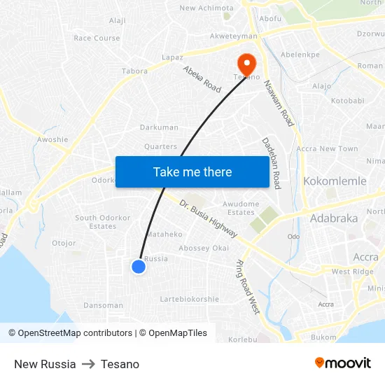 New Russia to Tesano map