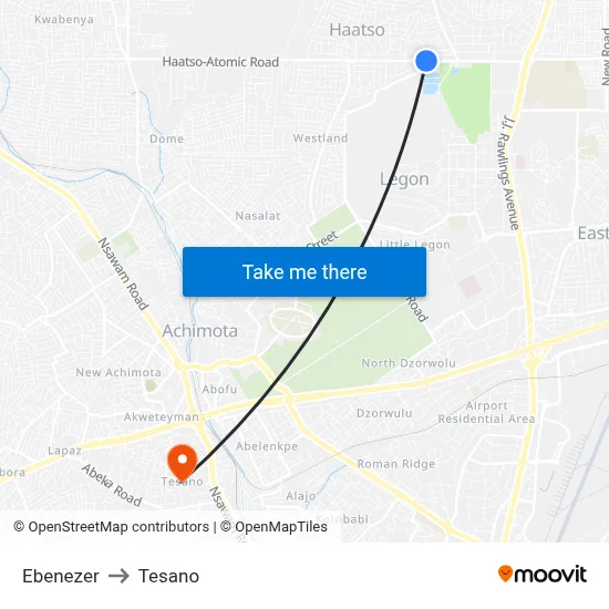 Ebenezer to Tesano map
