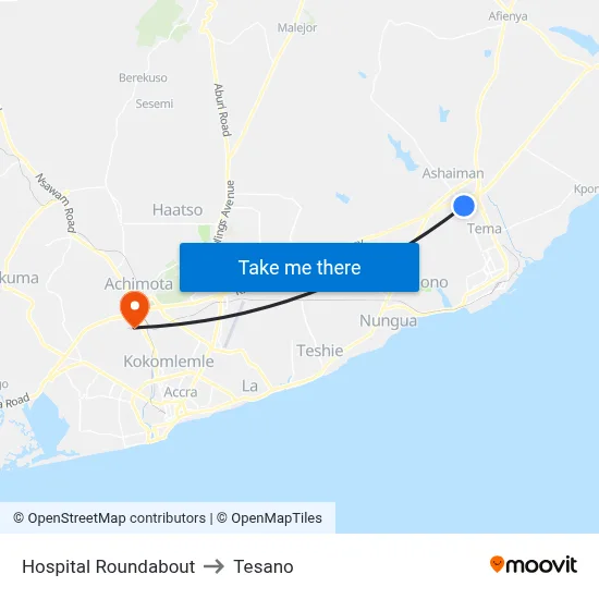 Hospital Roundabout to Tesano map