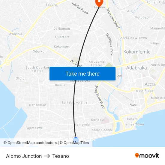 Alomo Junction to Tesano map